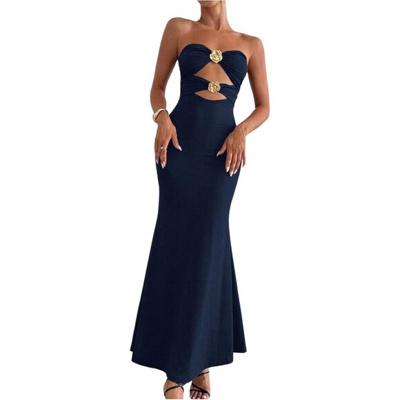 Women's Strapless Fishtail Maxi Dress Bodycon Party Cocktail Wear